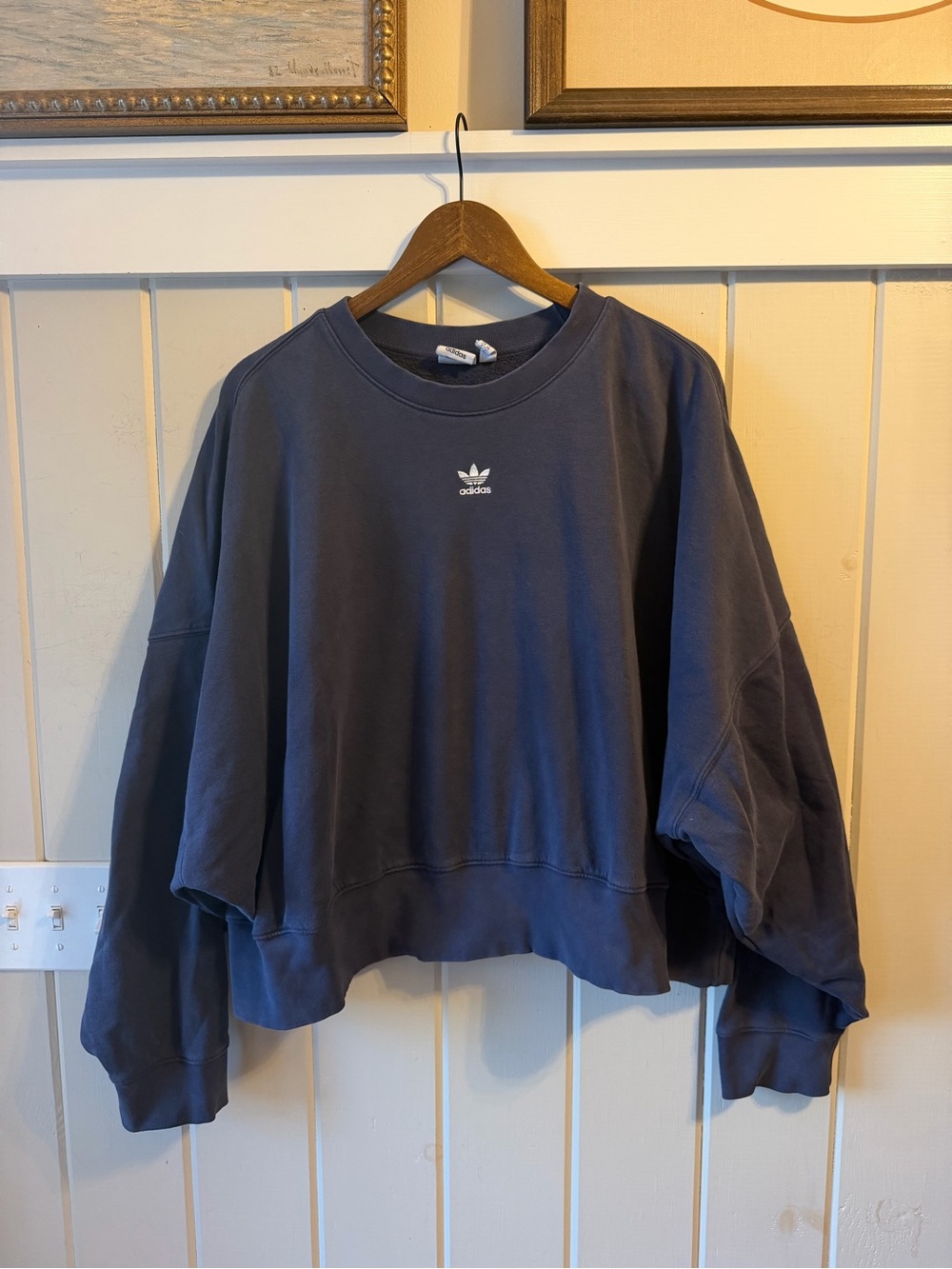 adidas Navy Blue Slightly Cropped Sweatshirt, Dolman Sleeve, Size XL